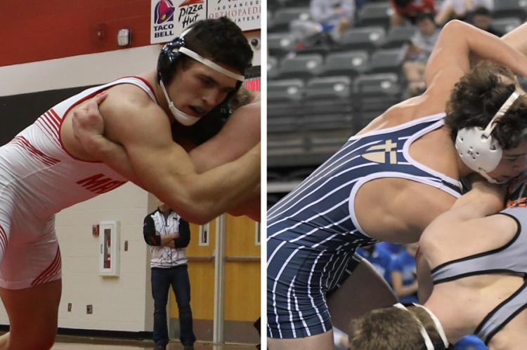 Left: Maize junior Kyle Haas is among the top-ranked wrestlers in the country. (Photo by Dan Loving); Right: Aquinas junior Jared Simma enters the season ranked number one at 160. (Photo by Lindsay Habben)
