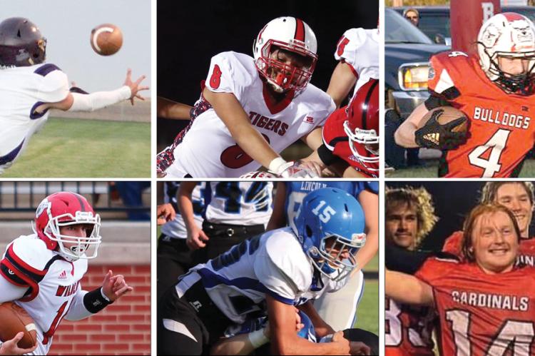 Pictured, clockwise from top left: Ingall's Will Ast, Natoma's Javon Letsch, Golden Plains' Mason Green, Wetmore's Kyler Wommack, Tescott's Nate Ehlers, and Cunningham's Lane Halderson were among the players selected for June 3rd's 6-Man All-Star game in Newton. (Photos: Ast by Karla Ast; Green by Judy Rogers; Wommack photo courtesy Wetmore Booster Club; Letsch and Halderson photos by Everett Royer)