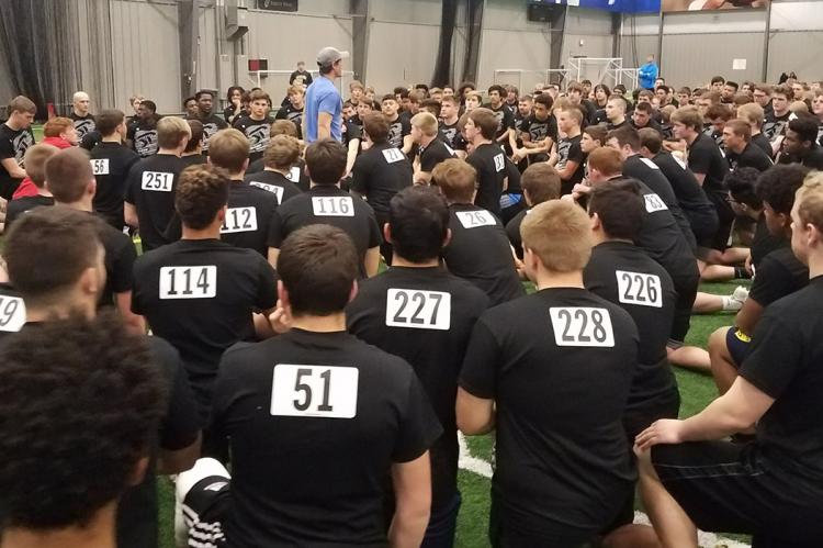 Jake Sharp addresses the athletes prior to the 2018 testing combine. (File Photo)