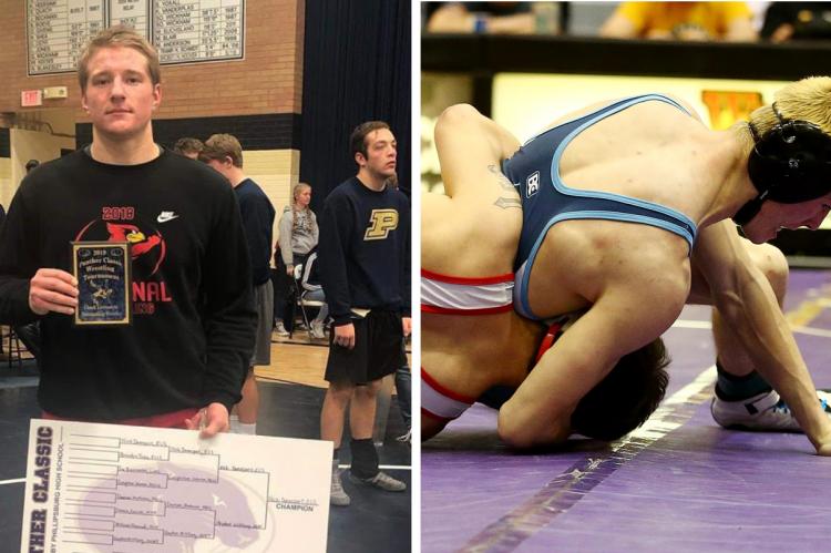 Ell-Saline senior Nick Davenport, left, continued his unbeaten season and top ranking at 3-2-1A's 220 pounds winning the Remington Tournament where he beat third ranked 4A 220 pounder Kenny Fehrman. (Courtesy Photo) Riley County senior Luke Richard continues his unbeaten season as the top-ranked wrestler at 145 pounds in 3-2-1A. (Photo by Everett Royer, KSportsImages.com)
