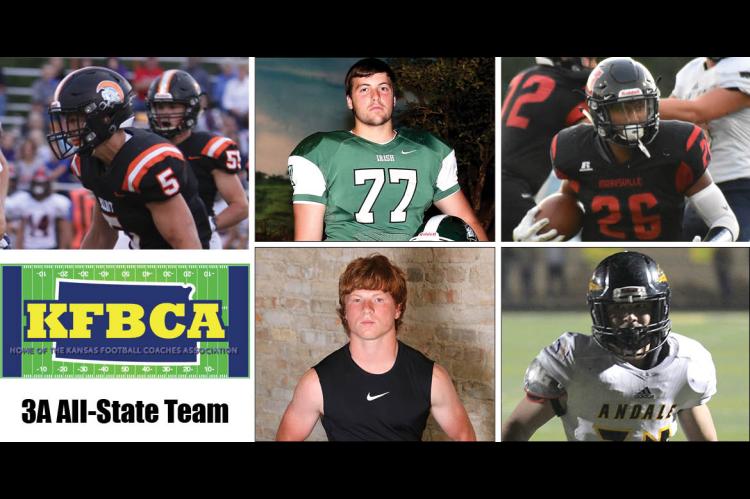 Among the members of this year's KFBCA Class 3A All-State team are, clockwise from top left: Beloit's Carson Cox, Chapman's Kel Stroud, Marysville's Atreyau Hornbeak, Andale's Mac Brand and Prairie View's Hunter Boone. (KPG File Photos)
