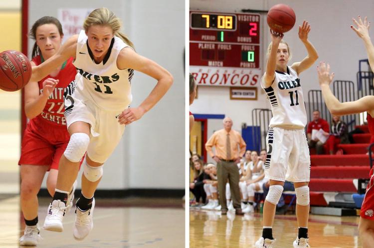 Central Plains junior Emily Ryan, one of the state's top basketball players, nearly broke the state single game steals record in a win over Macksville. (Photos by Everett Royer, KSportsImages.com)