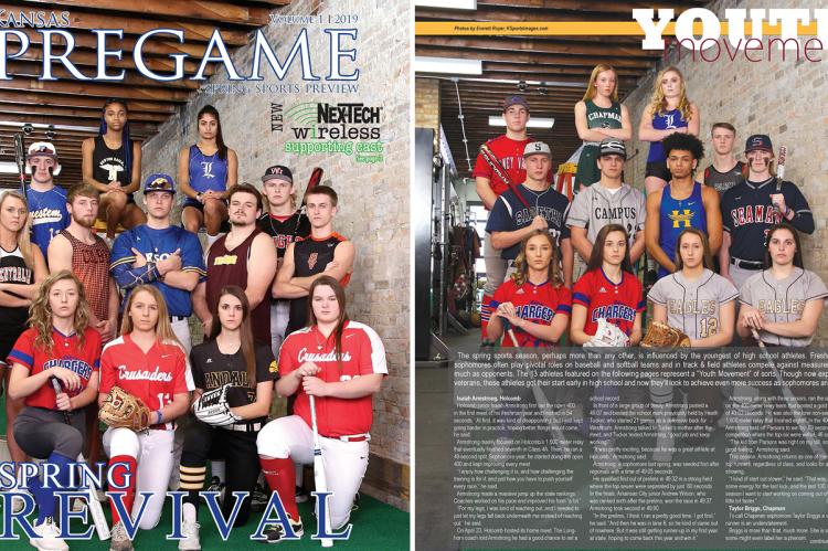 Distribution of the 2019 Spring Edition, which includes the "Spring Revival" cover features and the "Youth Movement" underclassmen features, is now complete. Pick up a free copy at dozens of sponsor locations across Kansas. (Photos by Everett Royer, KSportsImages.com)