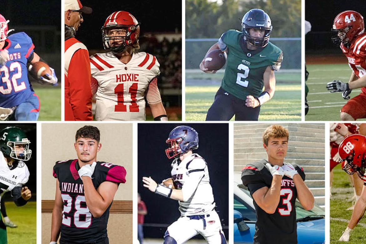 Pictured, clockwise from top right: Creyo Koop, Duncan Bell, Eli Hurley, Easton Nickelson, Samuel Watkins, Ryan Sramek, Jack Skocny, Khris Hermosillo and JT Prusa. (Photos by Mary Lynne Miller, Madi Meier, Kim Ingham, Madi Meier, Madi Meier, Heather Kindall, Backroads News, Heather Kindall, Joey Bahr)