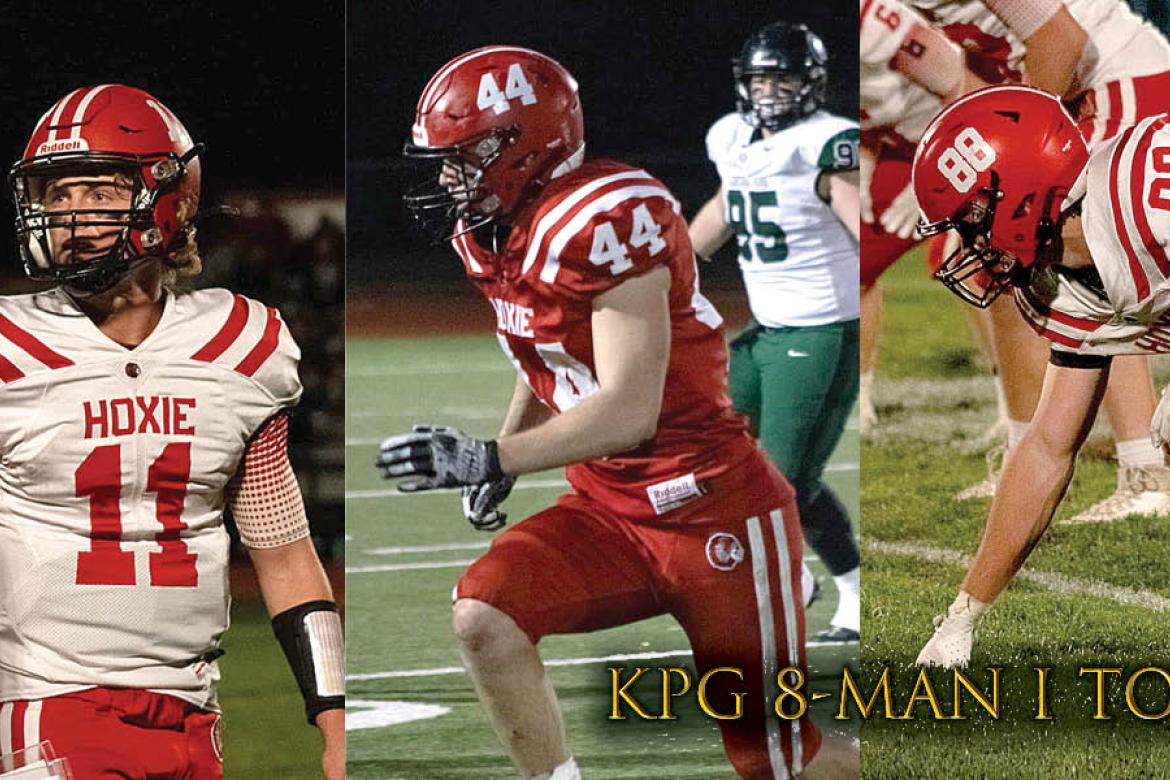 KPG 8-Man I Top 8 (L-R) Hoxie's Duncan Bell, Easton Nickelson and Samuel Watkins. (Photos: Madi Meier)