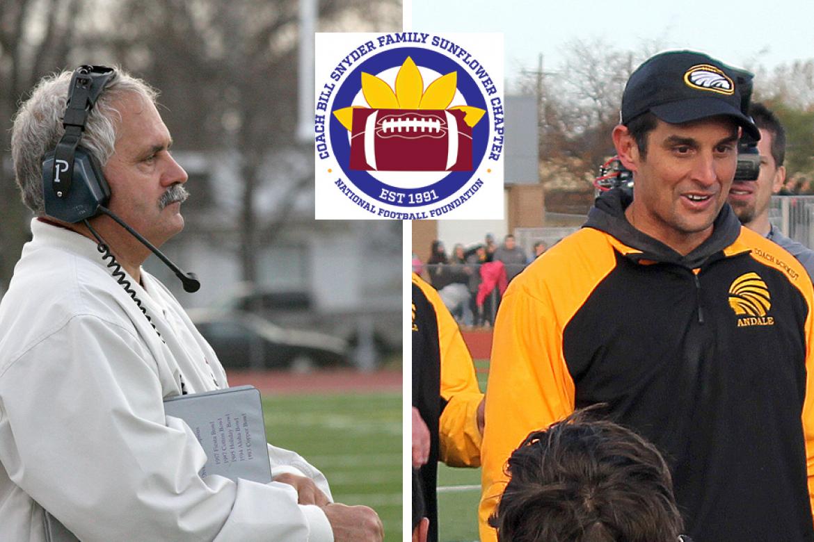 Silver Lake coach C.J. Hamilton (left) and Andale coach Dylan Schmidt (right) were recognized by the Coach Bill Snyder Family/Sunflower Chapter of the National Football Foundation for their contributions to the sport of football in Kansas. (File Photos)