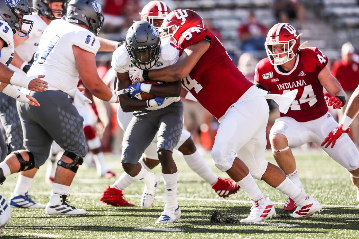 Former Garden City High School star Demarcus Elliott (#94) is getting significant playing time at Indiana in his first season with the Hoosiers. (Photo courtesy Indiana Athletics)