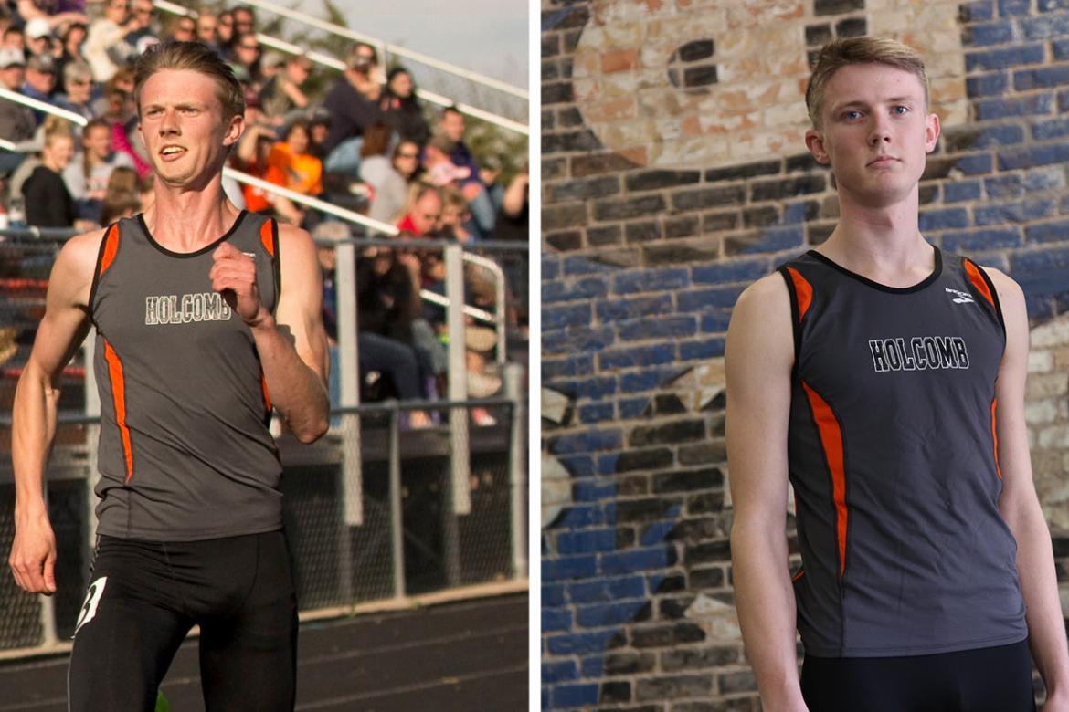 Isaiah Armstrong has one state championship under his belt and will be looking for more gold at the state meet later this month. Left photo by Carrie Towns Photography, right photo by Everett Royer, KSportsImages.com