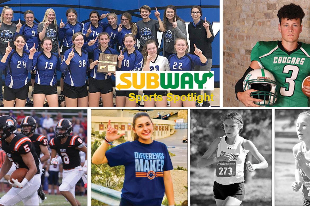 Clockwise from top left: Lincoln volleyball (Photo: Angela O'Bannon); Hutch-Central Christian's Caleb Lambert (Photo: Bree McReynolds-Baetz); Maize's Zoie Ecord (Photo: Huey Counts); Maize South's Alexa Rios (Photo: Huey Counts); Bluestem's Torrance Lovesee (Courtesy Photo); Beloit's Carson Cox (Photo: Debbie Meier, MeierProductions.com)