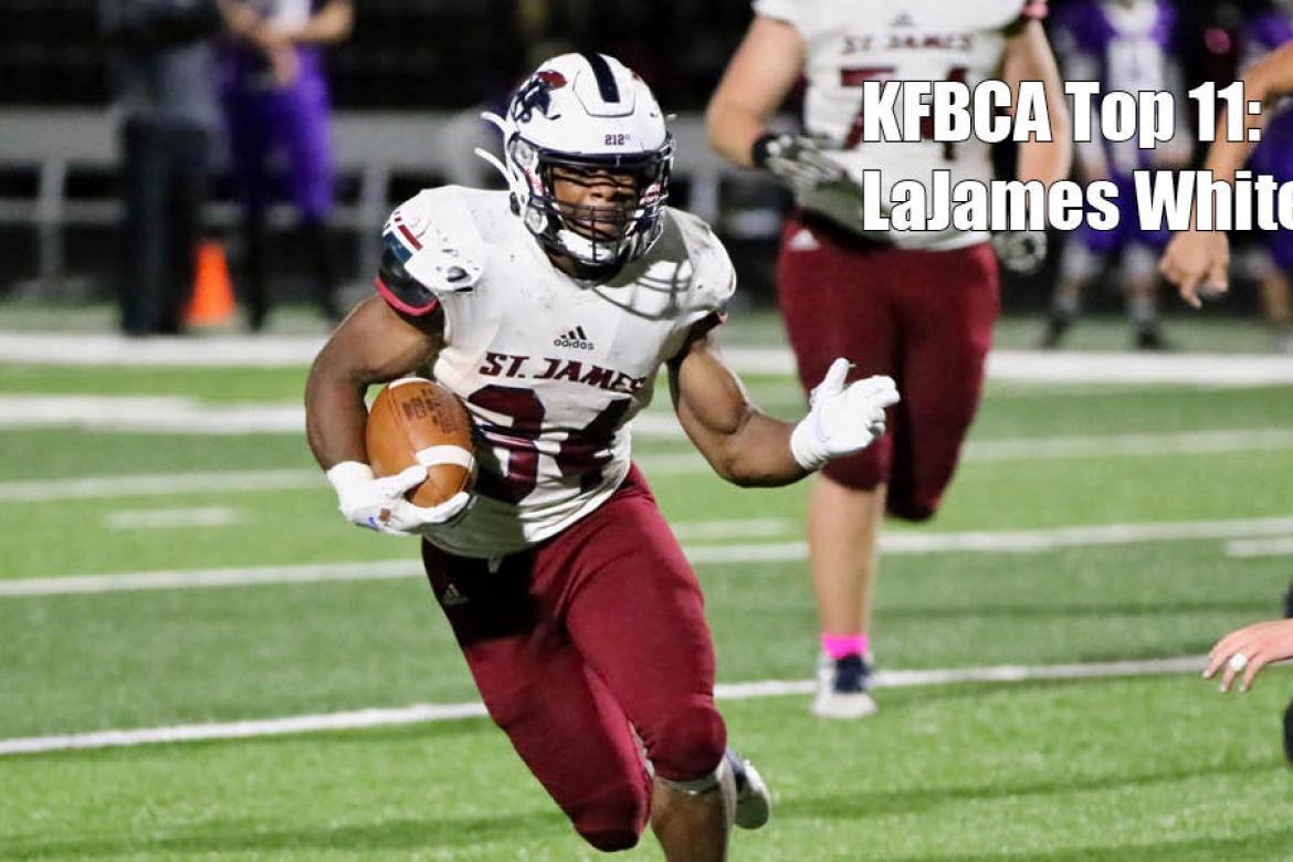 KFBCA Top 11: St. James Academy back LaJames White, #34 (Photo by Jason Burritt, Bay's Creek Photo)