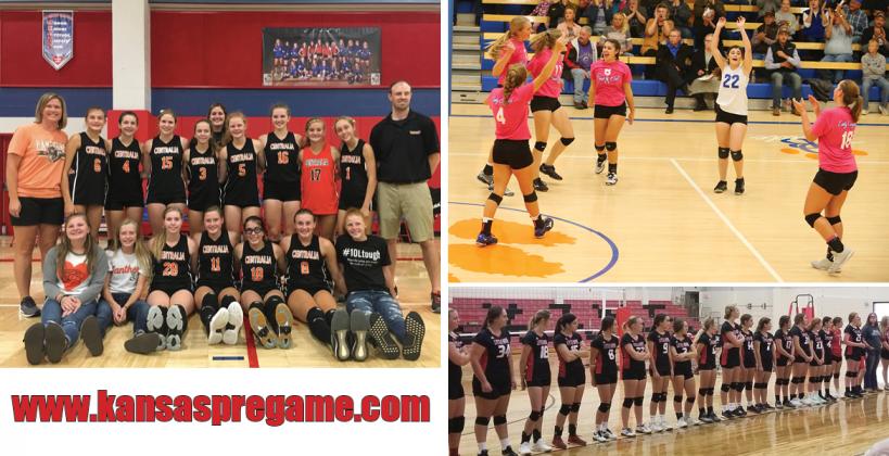 Centralia, pictured above, after Saturday’s runner-up finish at the Amy Schutter Memorial Tournament in Wabaunsee, will look to win a fourth straight 1A state championship. Otis-Bison, top right, enters the season ranked, but suffered a loss in the championship of Friday's Healy Invite. Little River, pictured bottom right prior to their scrimmage, enters the season ranked fourth. (Centrailia photo: Nick Evans; Little River photo: Brent Garrison; Otis-Bison photo: Everett Royer)