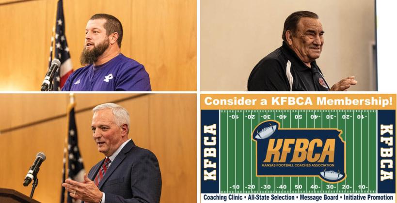 Top left: Pittsburg High football coach Josh Lattimer was on hand to accept former Pittsburg High coach Larry Garman's Hall of Fame plaque. Top right: Dan Lankas was on hand with a large crow of supporters at Sunday's Hall of Fame induction. Bottom left: Larry Taylor's son, Deron, accepted his late father's Hall of Fame plaque at Sunday's ceremony. (Photos: Johnny Abromeit)