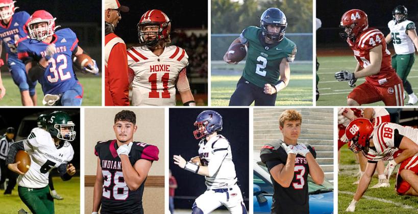 Pictured, clockwise from top right: Creyo Koop, Duncan Bell, Eli Hurley, Easton Nickelson, Samuel Watkins, Ryan Sramek, Jack Skocny, Khris Hermosillo and JT Prusa. (Photos by Mary Lynne Miller, Madi Meier, Kim Ingham, Madi Meier, Madi Meier, Heather Kindall, Backroads News, Heather Kindall, Joey Bahr)