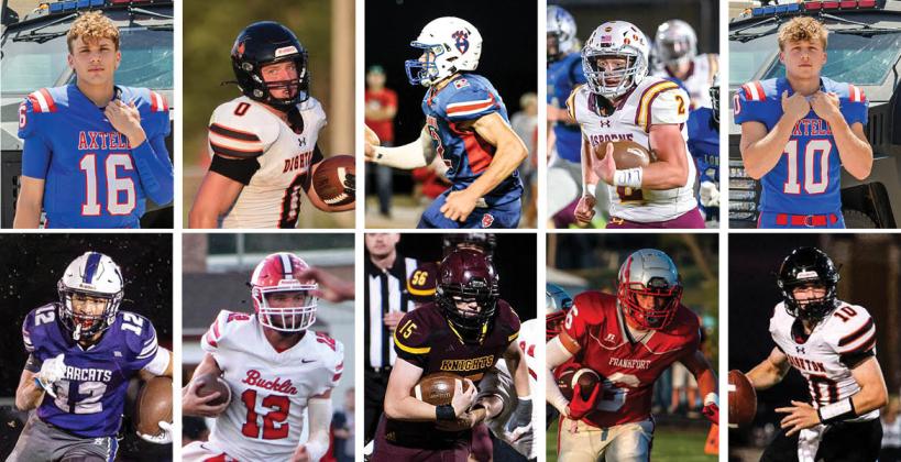 Pictured, clockwise from top left: Brandon Schmelzle, George von Leonrod, Camron Jueneman, Dalton Garman, Eli Broxterman, Daniel Cramer, Lane Loiseau, Wyatt Griffin, Lucas Kirk and Dane Winters. (Photos by Heather Kindall, Stephanie Hendricks, Amanda Cook, Dale Stephens, Heather Kindall, Stephanie Hendricks, Lewis Marien/Manhattan Mercury, Eliyahu Photography, Araceli Wallace, Andy Bayless))