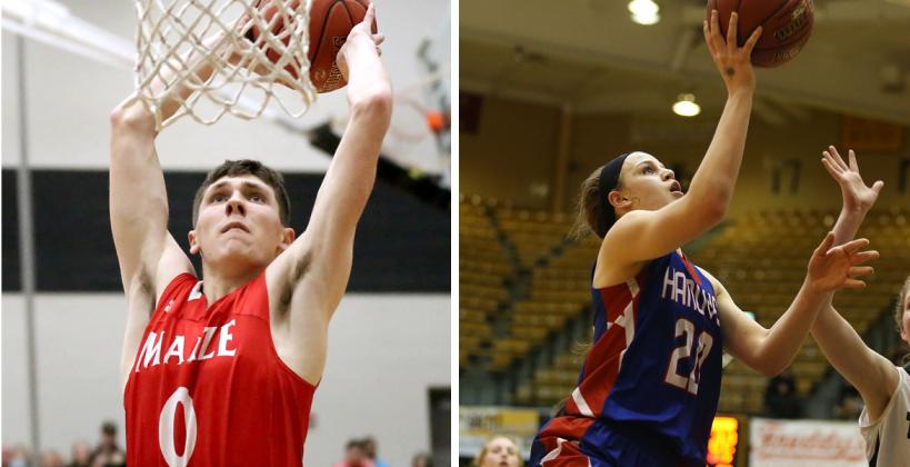 Maize's Caleb Grill and Hanover's Macy Doebele were just two of the players who performed well in Saturday's KBCA All-Star Games in Salina. (Grill photo by Dan Loving, Doebele photo by Everett Royer, KSportsImages.com)
