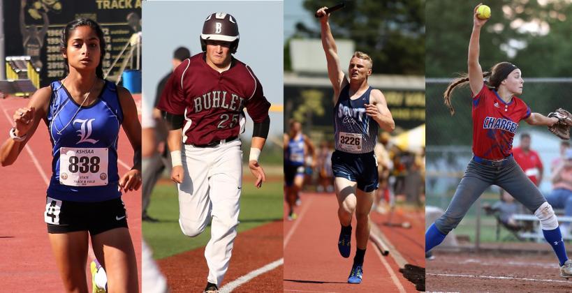 From left-to-right: Lincoln's Aubry Donley, Buhler's Colton Goans, Scott City's Wyatt Hayes, Wabaunsee's Autymn Schreiner (Donley photo by Terri Thrun, others by Everett Royer, KSportsImages.com)