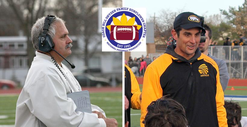 Silver Lake coach C.J. Hamilton (left) and Andale coach Dylan Schmidt (right) were recognized by the Coach Bill Snyder Family/Sunflower Chapter of the National Football Foundation for their contributions to the sport of football in Kansas. (File Photos) 