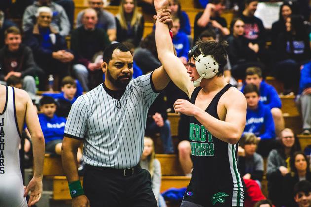 Derby's Cade Lindsey won the 170 pound class at the Garden City regional. (Photo by Tanner Hopkins)