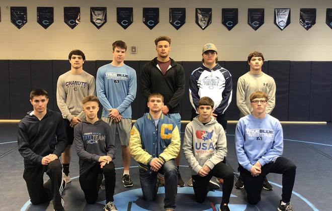 Chanute hopes to be a factor in the 4A championship race with 10 qualifiers and the top ranking entering the tournament. Front row, left-to-right: Colton Seely, Trent Clements, Dalton Misener, Kolton Misener, Parker Winder. Back row, left-to-right: Brady McDonald, Brayden Dillow, Qualin Powell, Tuker Davis, Logan McDonald. (Courtesy Photo)