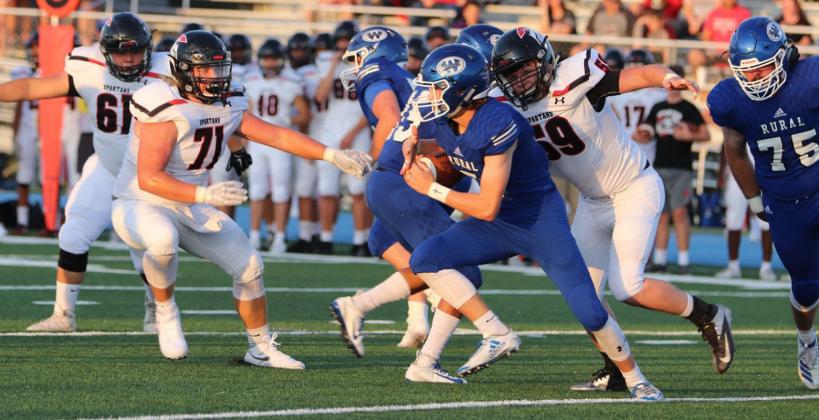 Emporia's defensive line, led by Riley Wagner (#71), will get a tough test in this week's game with Legend (Co.) which will be played Saturday in Scott City. (Photo by Shari Beatty)