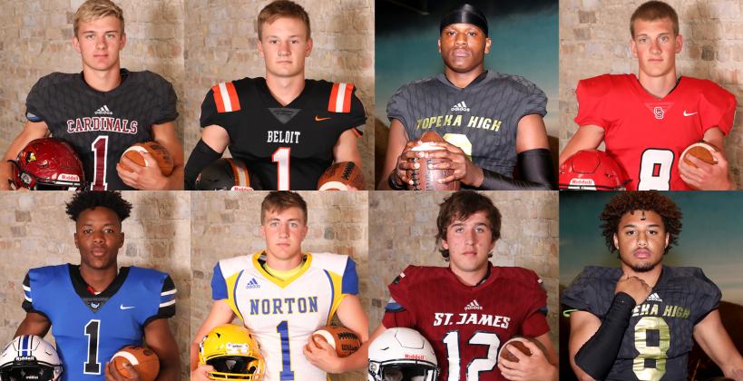 This week's Football Friday includes a number of players featured in this year's Kansas Pregame. Pictured clockwise from top left: Jordan Finnesy, Hudson Gray, Da'Vonshai Harden, Collin Koester, Ky Thomas, Jack Moellers, Kade Melvin and Teven McKelvey. (File Photos)