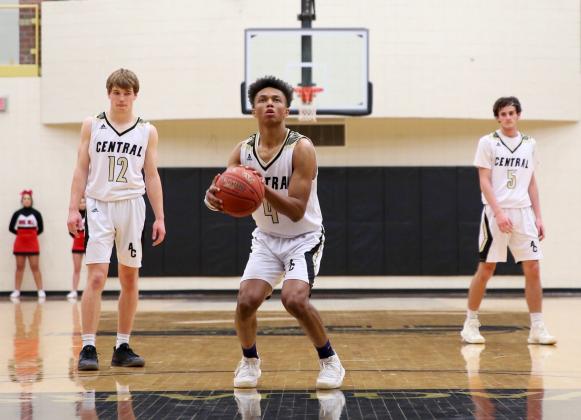 From left-to-right: Ty Herrmann, Xavier Bell and Braden Belt have the Andover Central Jaguars atop the AV-CTL II standings and trailing only Maize in the KBCA 5A rankings. The trio of Bell, Belt and Easton Leedom are averaging at least 16.3 points per game each to comprise one of the top scoring trios in Kansas. (Photo courtesy Janet Fleske Photography)