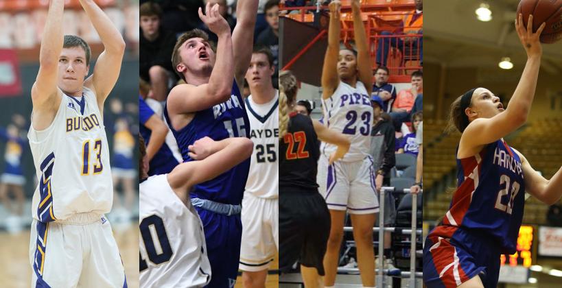 Ark City's Cevin Clark, Washburn Rural's Jordan White, KC Piper's Ryan Cobbins and Hanover's Macy Doebele are four of the more than 40 All-Stars participating in this weekend's KBCA All-Star Games in Salina. (File Photos)