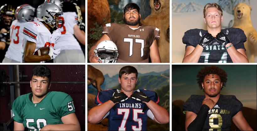Among the members of this year's KFBCA Class 6A All-State team are, clockwise from top left: Blue Valley West's David Brown, Garden City's Refujio Chairez, Lawrence Free State's Turner Corcoran, Topeka's Ky Thomas, Manhattan's Sam Shields and Derby's Tyler Dorsey. (KPG File Photos)