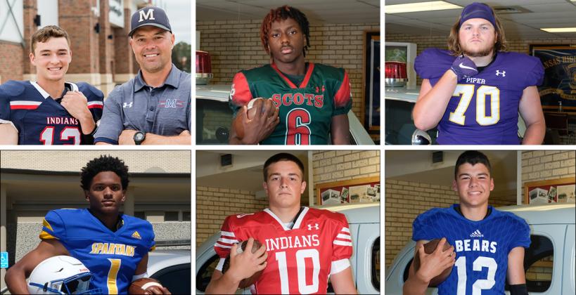 The Kansas Football Coaches Association voted on their senior All-State teams this weekend. Clockwise from top left, Keenan and Joe Schartz, Manhattan; Tre Richardson, Highland Park; Camden Beebe, Piper; Keller Hurla, St. Marys; Landon Boss, Osage City; and Wesley Fair, Wichita Collegiate are just a few of the selections. See the complete list in the article below. (Schartz photo by Heather Kindall; All other photos by Joey Bahr)