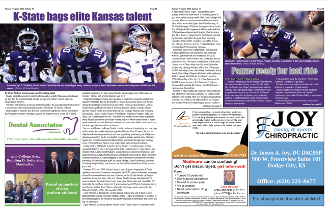 Thanks to advertising sponsorship from Dental Associates of Manhattan, G-Panzer Productions, John McGrath and Joy Chiropractic our annual football preview featured this article by Ryan Wallace of GoPowercat.com (Photos: K-State Athletics)