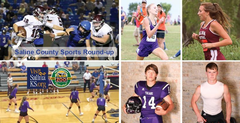 Pictured clockwise from top left: Salina Central QB Jackson Kavanagh (Photo: Huey Counts); Southeast of Saline XC runner Jentrie Alderson (Counts); Salina Central XC runner Kadyn Cobb (Counts); Ell-Saline RB Luke Parks (Photo: Bree McReynolds-Baetz); SES QB Jaxson Gebhardt (McReynolds-Baetz); SES volleyball (Photo: SES Athletics).
