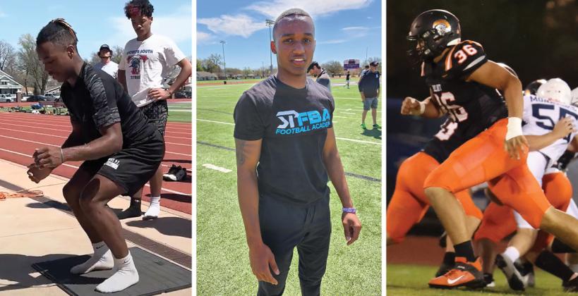 (L-R): Wichita South sophomore Rawshawn Johnson, Goddard junior Jaden Cohens, and Beloit sophomore Brody Litton were among the top performers at Saturday's Sharp Performance Free Pop-up Combine. (Johnson and Cohens photo by Kansas Pregame; Litton photo by Jaci Stone Photography)