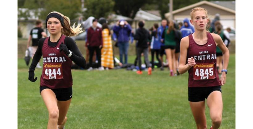 Salina Central's Katelyn Rupe and Kaylie Shultz took first and second at the 5A regional meet at Great Bend on Saturday. (Photo: Huey Counts)