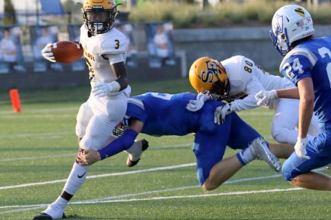 Southeast junior wide receiver AJ King (#3) will look to get the Buff offense untracked this week against Wichita South. (Photo by Huey Counts)