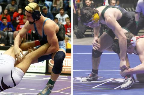 Left: Scott City senior Wyatt Hayes is the top-ranked wrestler in the 170 pound class. (Photo by Everett Royer, KSportsImages.com) Right: Prairie View senior Gavin Cullor is the third-ranked wrestler in the 160 pound class. (Photo by Adam Holt, Linn County News)