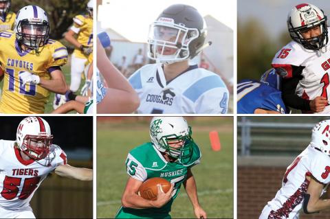 Clockwise from top left: Weskan's Dalton Mackley, Cheylin's Dylan Ketzner, Golden Plains' Roberto Loya, Natoma's Tracen Frye, Northern Valley's Bailey Sides and Natoma's Derek George are just few of this year's 6-Man All-Stars. (All photos by Everett Royer, KSportsImages.com except Ketzner, Mackley and Sides, by Darci Schields, Linsey Bussen and Fig Millan respectively.) 