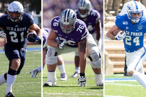 Pictured (L-R): Washburn's Taylon Peters, K-State's Josh Rivas and Air Force Academy's Kade Remsberg. (Photos: Washburn, K-State and Air Force Athletics)