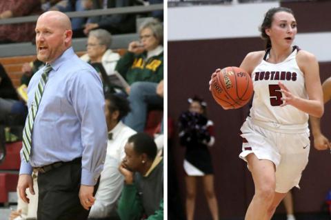 Left: Salina South boys' coach Jason Hooper returns several key pieces from last year's squad. (Photo by Huey Counts); Right: Salina Central's Kadyn Cobb will be looked to for leadership for the Mustangs. (Photo by Huey Counts)