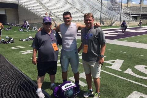 Roger, Mason and Brooks Barta stop for a photo after a K-State football practice in Manhattan last summer. (Courtesy Photo)