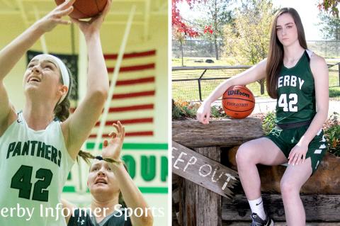 Derby's Kennedy Brown has been selected to play in the McDonald's All-American Game. (Left photo courtesy Derby Informer Sports, @Derby_Sports; Right photo by Bree McReynolds-Baetz)
