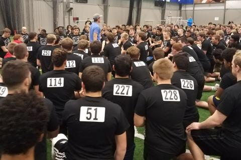 Jake Sharp addresses the athletes prior to the 2018 testing combine. (File Photo)