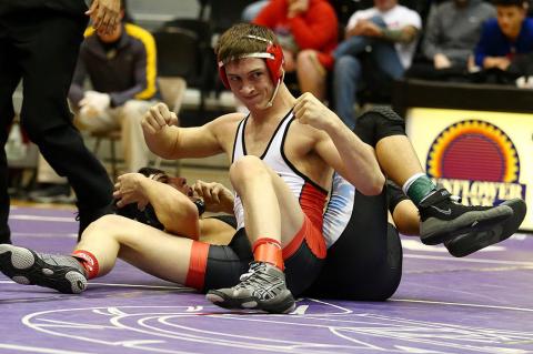 Hoxie's Dayton Porsch continued his stellar high school wrestling career with a regional championship in WaKeeney. (Photo by Everett Royer)