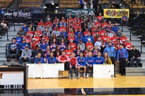 The Eureka community gathered to celebrate the high school's first state title in any sport after Saturday's 3-2-1A wrestling championships. (Photo courtesy Robin Wunderlich, The Eureka Herald)