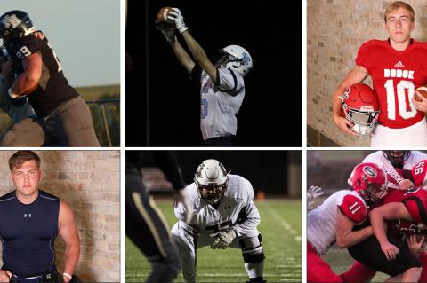 Clockwise from top left: Northern Heights' Tee Preisner (Photo by John Pringle); Southeast's Reece Jacobs (Photo by Jaymee Cummins); Dodge City's Beau Foster (File Photo); Sedgwick's Nathan Lacey (#11) and Gannon Resnik (#56) (Photo by Kelley DeGraffenreid); Garden City's Refujio Chairez (Photo by Adam Shrimplin); Cimarron's Hunter Renick (File Photo)