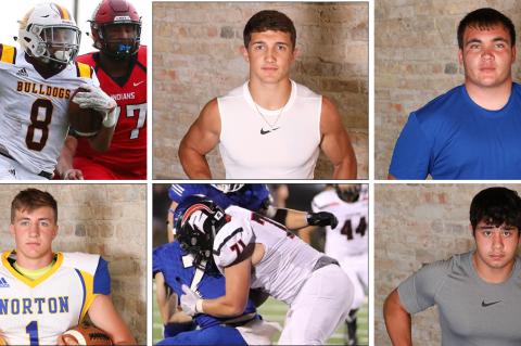 Clockwise from top left: Osborne's Darrien Holloway (Photo by Everett Royer); Thunder Ridge's Reece Struckhoff (Photo by Bree McReynolds-Baetz); Norton's Dante Smith (Photo by Bree McReynolds-Baetz); Thunder Ridge's Joseph Ferguson (Photo by Bree McReynolds-Baetz); Emporia's Riley Wagner (Photo by Shari Beatty); Norton's Kade Melvin (Photo by Bree McReynolds-Baetz)
