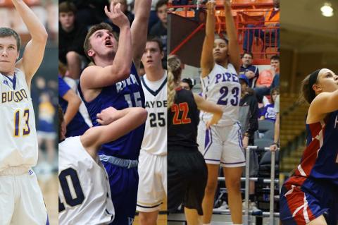 Ark City's Cevin Clark, Washburn Rural's Jordan White, KC Piper's Ryan Cobbins and Hanover's Macy Doebele are four of the more than 40 All-Stars participating in this weekend's KBCA All-Star Games in Salina. (File Photos)
