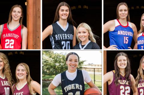 Pictured, clockwise from top left: Frankfort's Hattie Gros, Riverside's Taylor Weishaar and Halle Studer, Andover's Alana Shetlar and Brooke Walker, Hillsboro's Savannah Shahan and Zaylee Werth, Blue Valley's Jadyn Wooten, and Silver Lake's McKinley Kruger and Makenzie McDaniel. (Photos: Heather Kindall Photography)