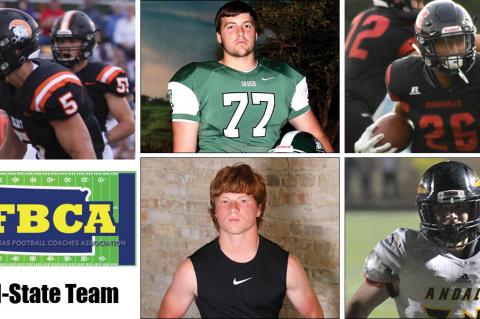 Among the members of this year's KFBCA Class 3A All-State team are, clockwise from top left: Beloit's Carson Cox, Chapman's Kel Stroud, Marysville's Atreyau Hornbeak, Andale's Mac Brand and Prairie View's Hunter Boone. (KPG File Photos)