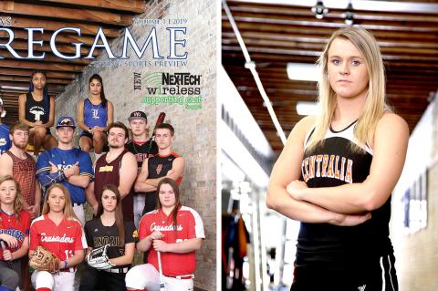 Spring covergirl Madison Lueger threw the javelin a personal best 149 feet, 8 inches at Friday's meet in Frankfort. (Photos by Everett Royer, KSportsImages.com)