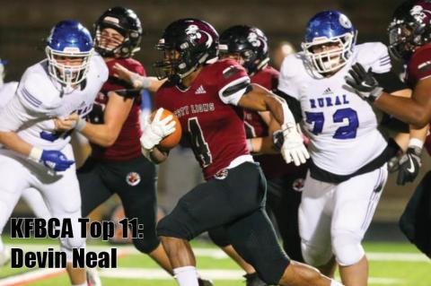KFBCA Top 11: Lawrence High running back Devin Neal, #4 (Photo by Nick Krug, Lawrence Journal-World)